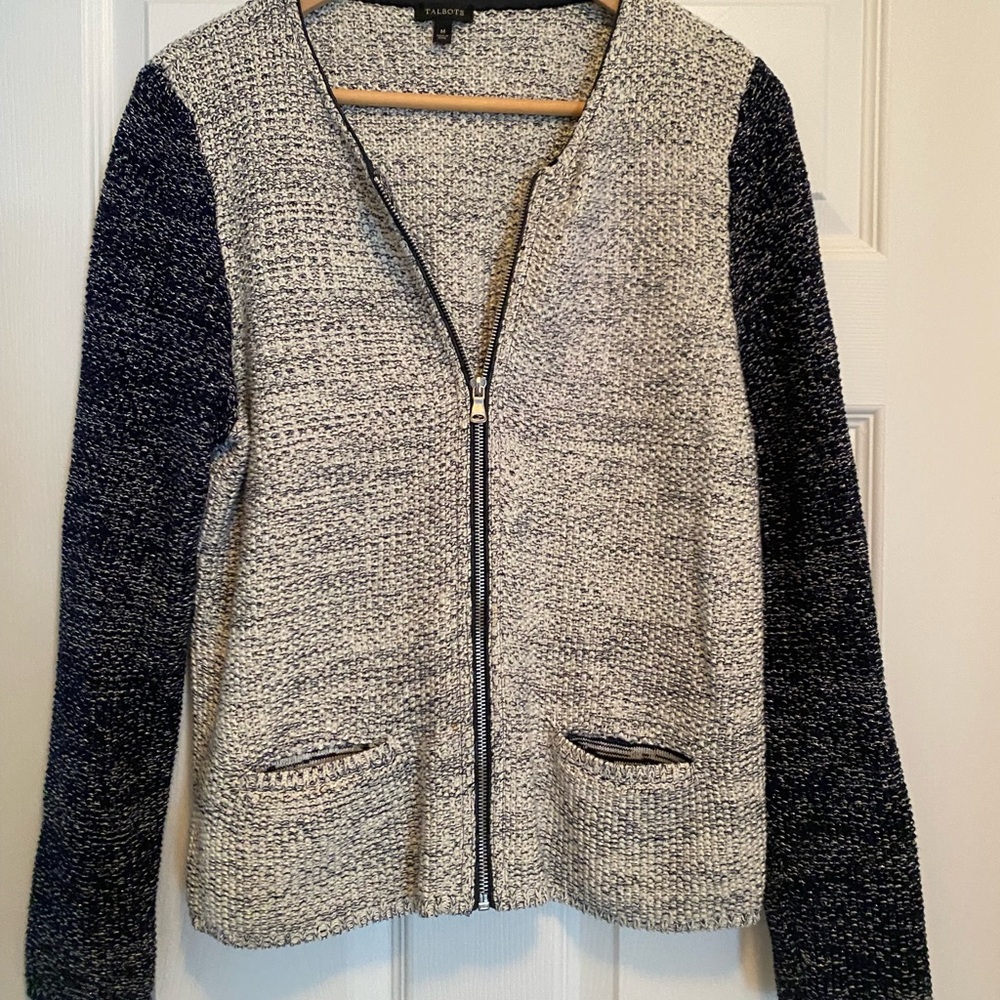 Talbots Women's Navy and Gray Cardigan Sweater